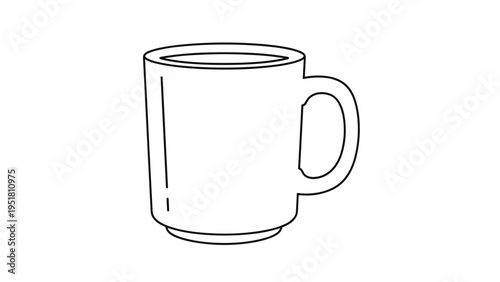 Minimalist line art illustration of a classic, empty coffee mug, perfect for adding your own designs or for a clean aesthetic.