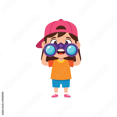 Kid Using Binoculars Exploration Illustration
