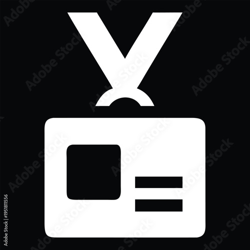 White Lanyard Badge Icon with Photo Area and Text Lines on Black Background