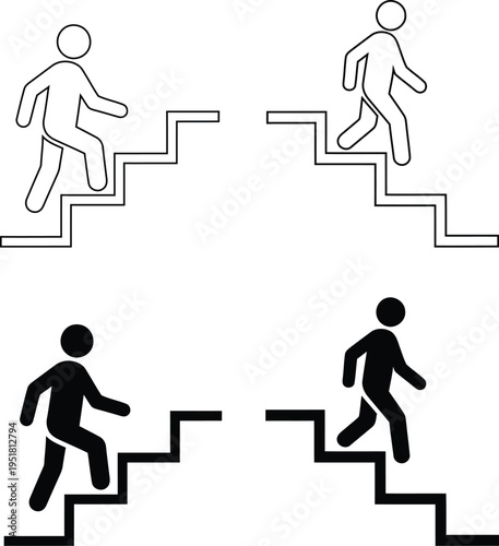 Up and Down Stairs Walking Icons Set – Staircase Direction Human Symbol Vector