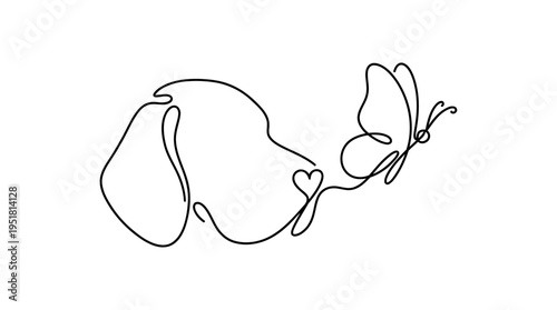Dog’s Ear Becoming Butterfly Continuous Single Line Minimalist Floppy Ear Love Line Art Illustration