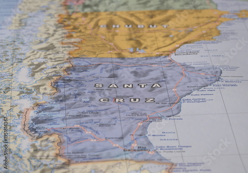 Geographical map of the Santa Cruz region of Argentina
