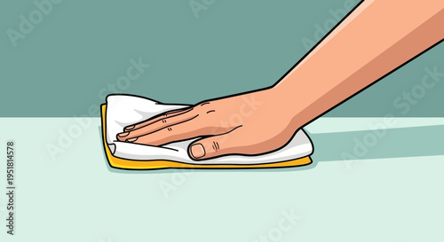 A hand gently rests upon a folded yellow cloth displaying a simple and clean aesthetic silhouette high quality professional detailed modern