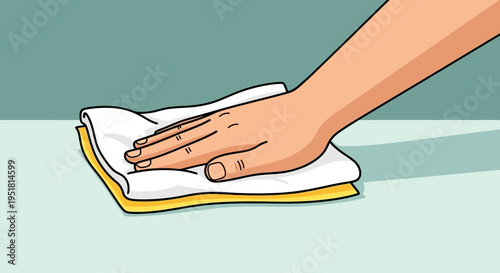 A hand wiping a surface with a cloth depicted in a simple flat graphic style silhouette high quality professional detailed modern