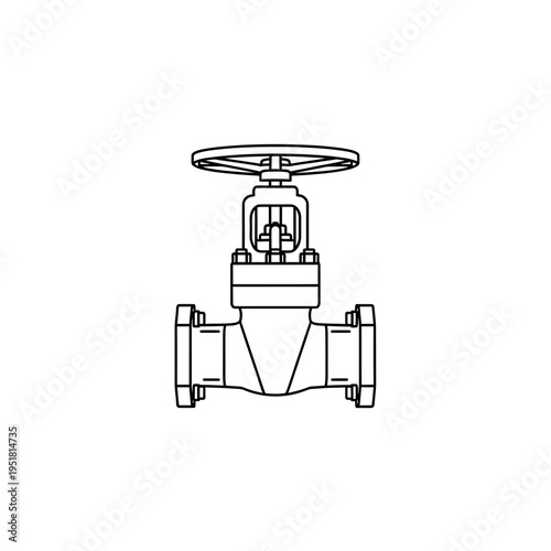 Gate Valve Technical Drawing on White Background