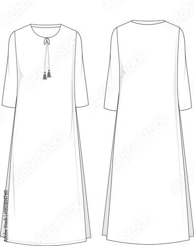 Technical fashion drawing of a tunic maxi dress