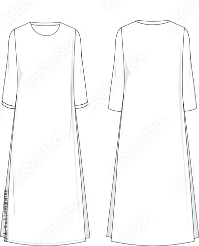 Loose fitting dress fashion flat sketch template