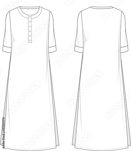 Technical fashion drawing henley sleep dress sketch