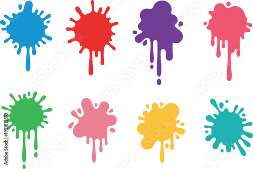 Collection of colorful paint splatters abstract liquid drops and splashes perfect for design elements and artistic backgrounds