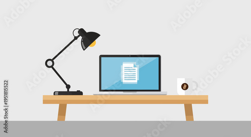 A minimalist workspace featuring a laptop desk lamp and coffee cup rendered as a striking silhouette high quality professional detailed modern