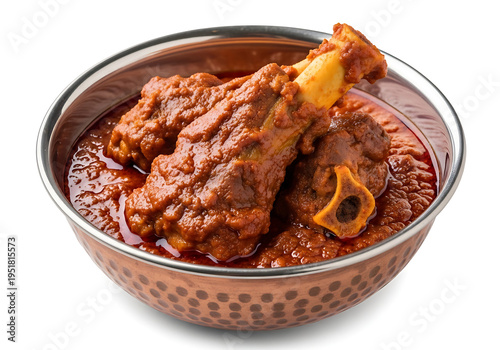 Delicious Indian Mutton Curry with bone-in meat pieces in a spicy red gravy. Popular non-vegetarian main course.