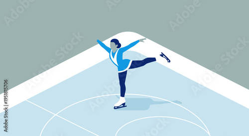 A stylized depiction of a figure skater in motion dynamically balancing on ice with arms outstretched silhouette high quality professional detailed