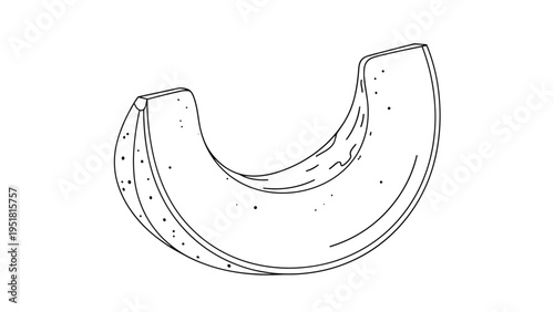Detailed black and white line art illustration of a single slice of pumpkin, showing its curved shape and inner texture, perfect for autumn designs.