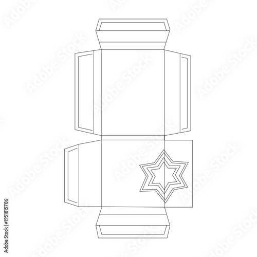 Gift Box Dieline Template with Star Shaped Window for Festive Packaging