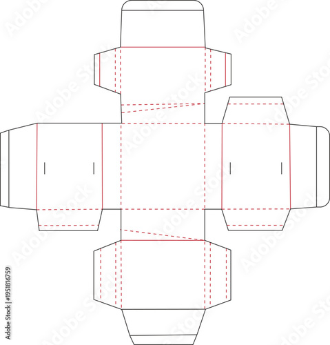 Die-cut template for a custom cardboard packaging box with folding lines and flaps. Vector