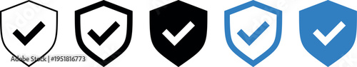 Collection of shield checkmark icons representing security and verification ideal for web design and app interfaces