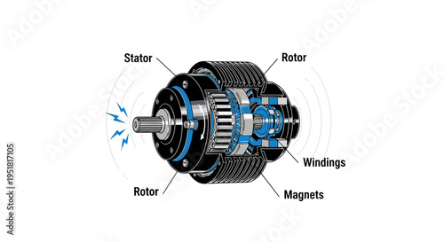 Electric Motor Internal Structure Diagram - Cutaway View