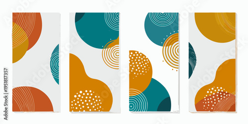 Abstract geometric art with overlapping shapes and vibrant color palettes