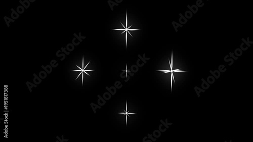 Twinkling stars glow fields flying in space starburst light, lining stars and sparkle twinkle light night sky, tinkling star motion graphics effects and video editing, black screen background. 4k