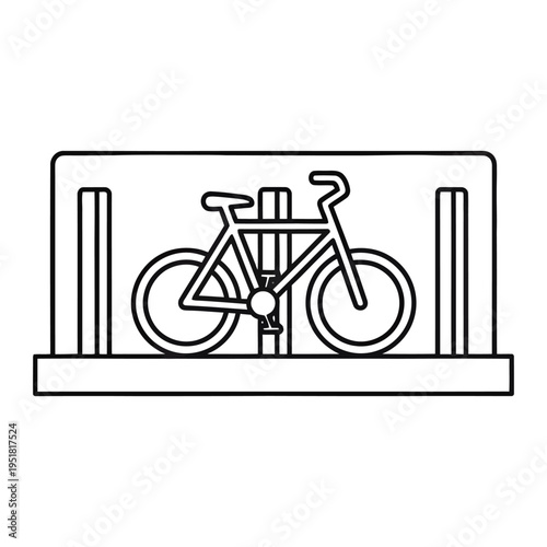 Bike parking station with bicycle locked to post in urban setting
