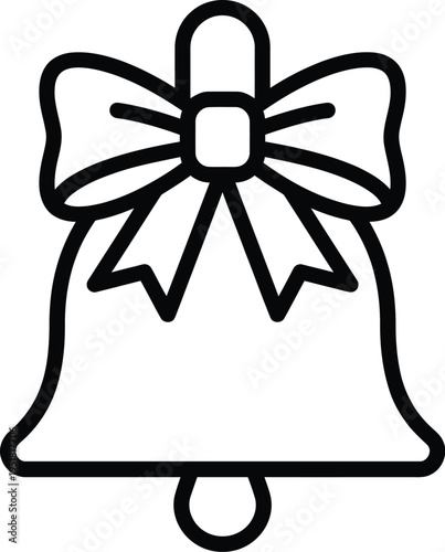 Christmas Jingle Bell Icon  Line Art Vector with Bow.eps