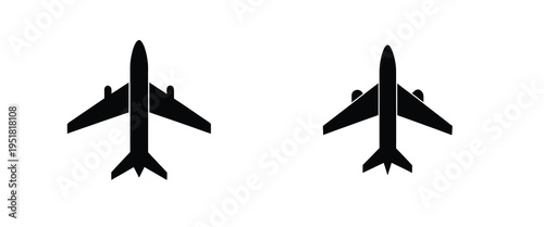 Airplane and aviation silhouette icon featuring passenger plane for flight travel transportation tourism industry more vector illustration.