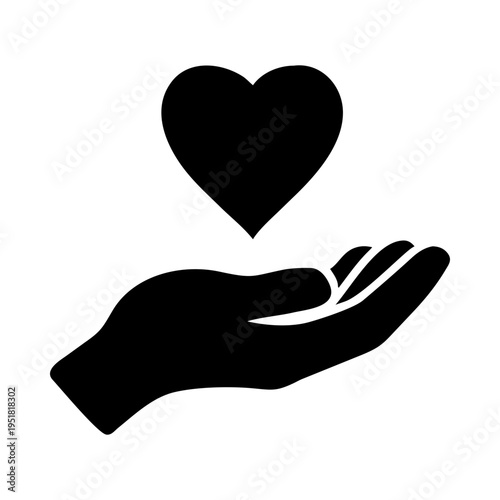 Hand holding heart love care support charity giving silhouette vector illustration