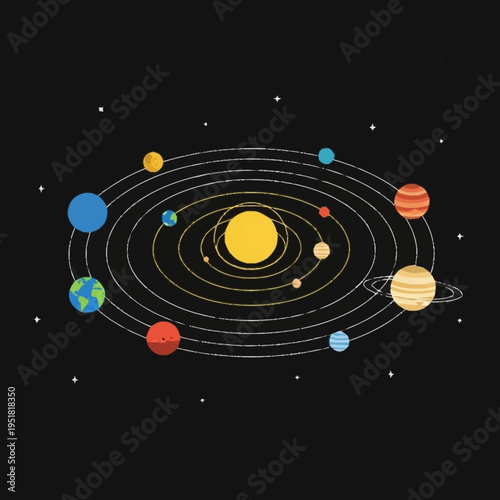 Solar System Planets Orbiting Sun Illustration.