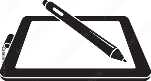 Digital Drawing Tablet and Stylus Pen Icon Vector Illustration
