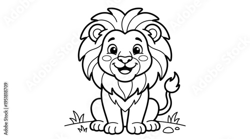 Cartoon Lion Smiling Face Closeup.