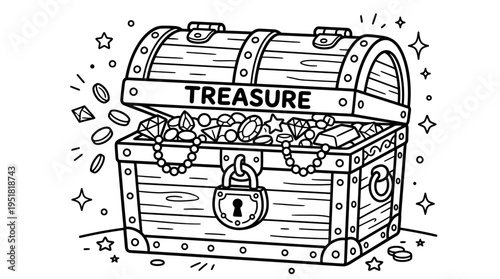 Treasure chest filled with gold coins.
