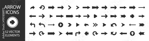 Arrow direction icon set vector sign symbol navigation pointer interface ui cursor move forward backward up down left right line collection element shape design on transparent background