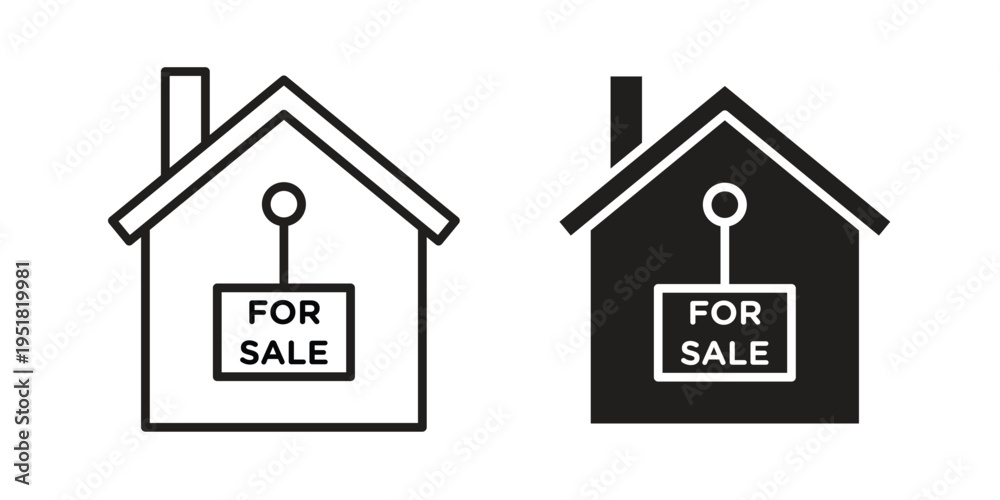 Fototapeta premium House for sale icon. Black and White Vector Illustrations. line icon vector pictogram