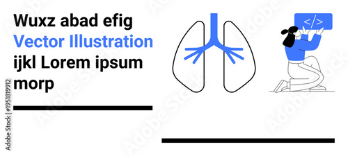 Medical education, technology integration, programming, healthcare innovation, design concepts, coding tutorials. Lung diagram with a person working on a coding interface. Medical education