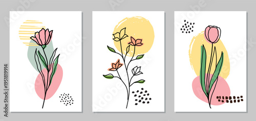 Set of flowers decorations with abstract  shapes