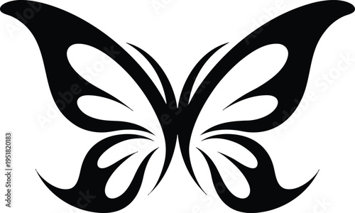 Sophisticated Black Butterfly Silhouette with Smooth Minimal Curves for Modern Apparel Graphics and Clean Professional Vector Design