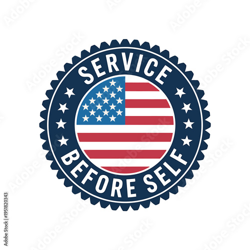 American service before self badge with flag design and stars