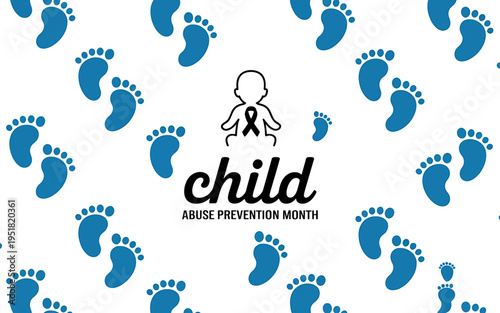 Child abuse prevention month awareness campaign logo with blue footprints and ribbon