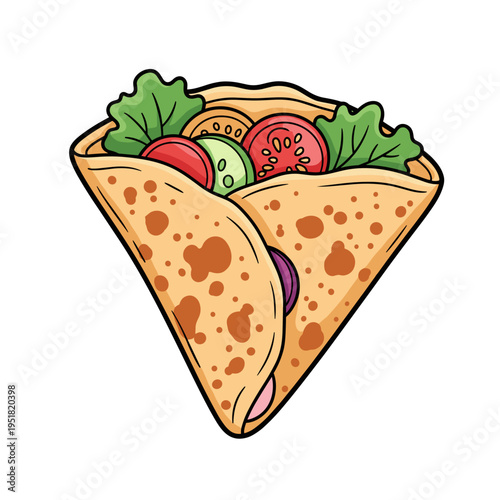 Savory crepe folded triangle with appetizing mood illustrated