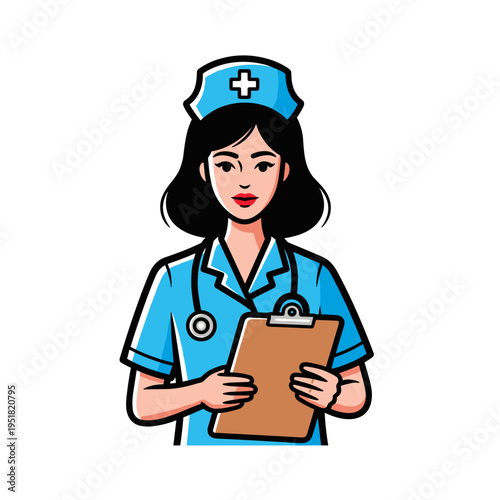 Nurse holding clipboard with professional mood