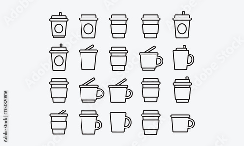 Coffee cup icon set. Paper cup icon. Containing coffee, paper, drink, cup, disposable, mug, container, and More vector illustration