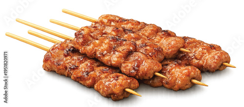 Thai Grilled Pork Skewers (Moo Ping) Row Arrangement, Isolated on Transparent Background
