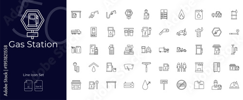 Gas Station Line Editable Icons set