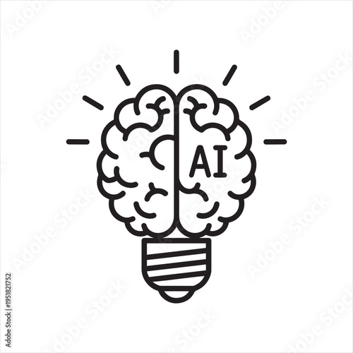 AI Brain Lightbulb Vector Icon Illustration for Artificial Intelligence, Machine Learning, and Creative Idea Generation