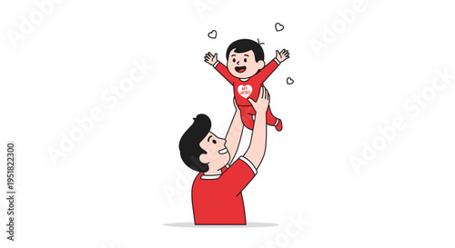 Father lifting baby in the air happy family fathers day illustration