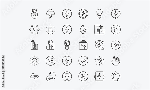 Efficiency energy outline icon set. Containing energy saving, electricity, light bulb, energy consumption, and more. Vector illustration