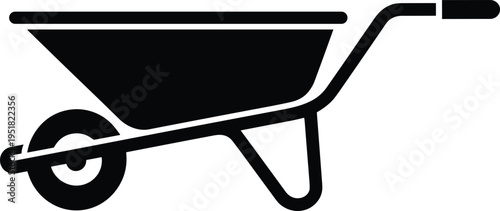 Wheelbarrow silhouette icon, construction and gardening tool, transport cart symbol, minimalist black design, simple vector illustration isolated on white