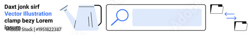 Online search tools, digital interface design, technology, data sharing, file transfer, information retrieval. Minimalistic search bar with magnifying glass. Online search tools and digital interface