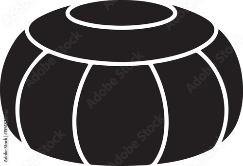 Black Pouf Ottoman Icon Silhouette Isolated on White Background