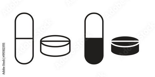 Medicine tablet icon. Black and White Vector Illustrations. line icon vector pictogram